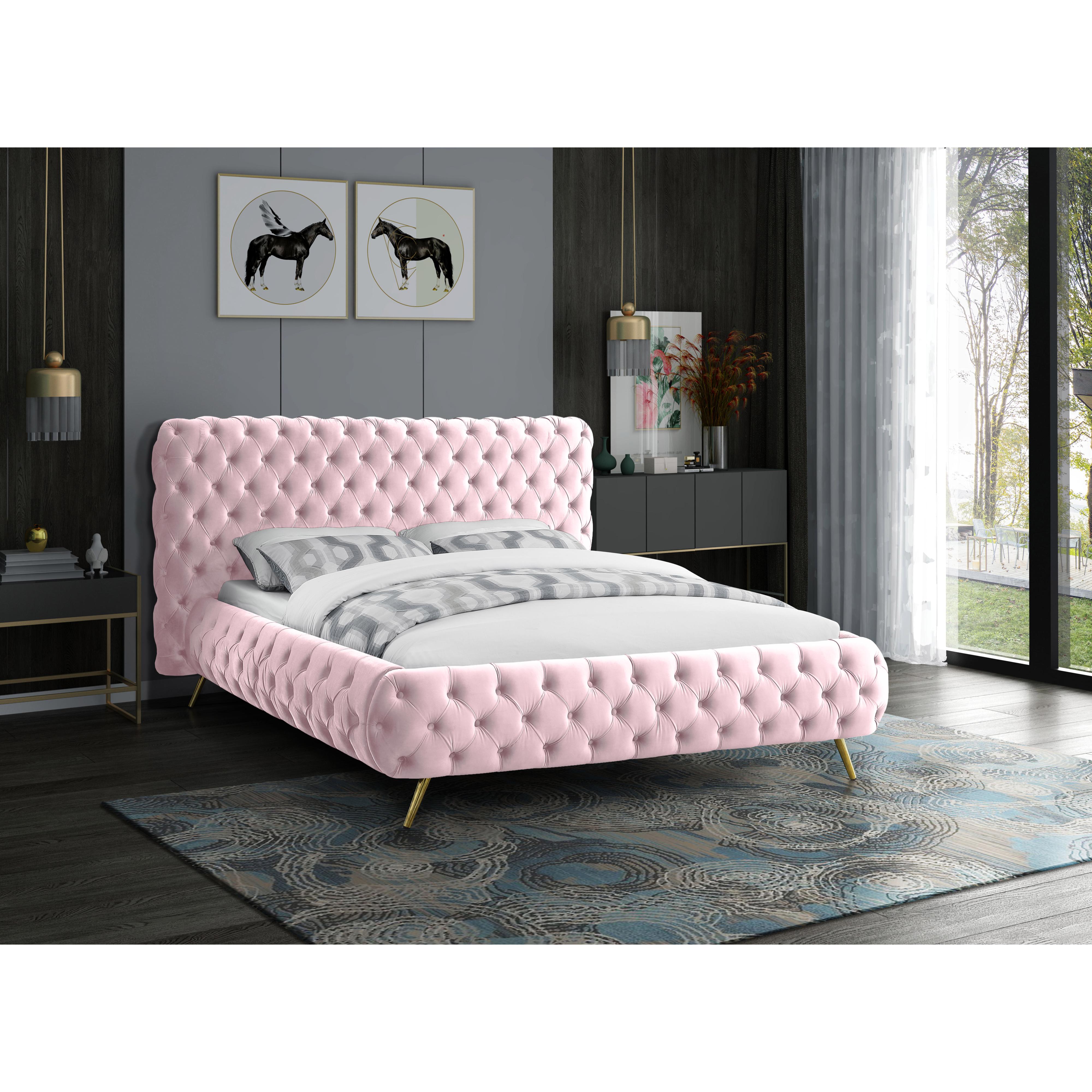 Meridian Delano Pink Velvet King Bed