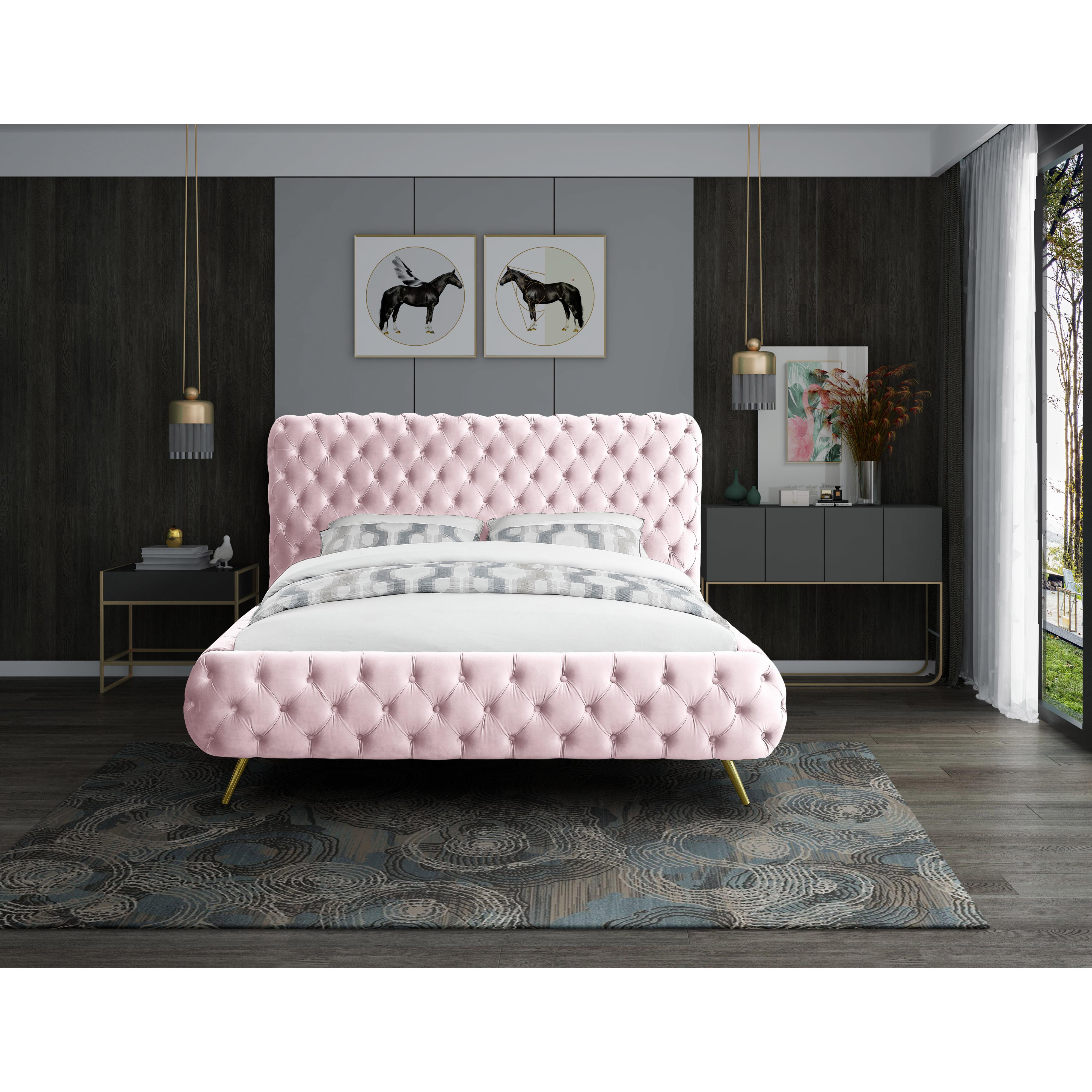 Meridian Delano Pink Velvet King Bed