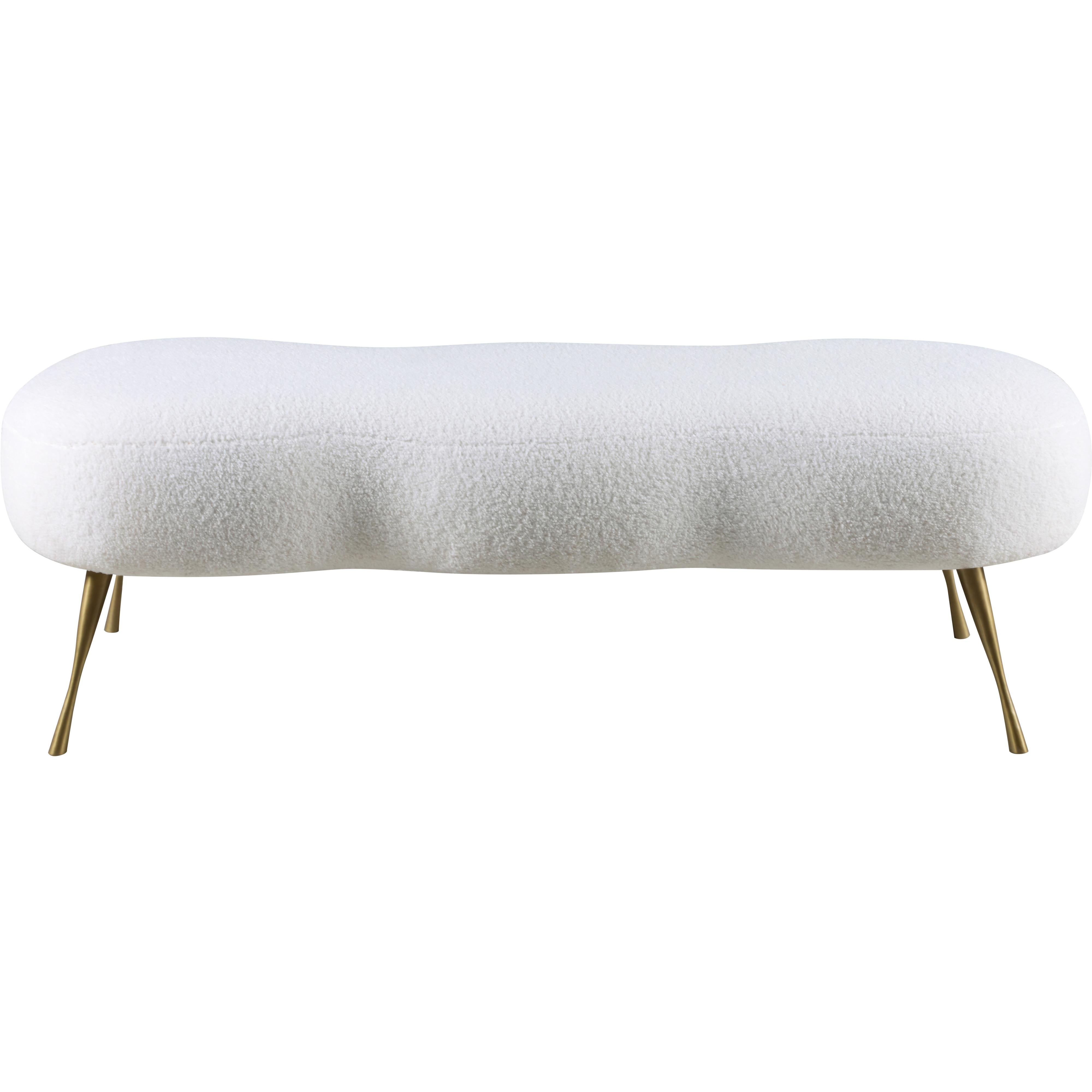 Meridian Nube White Faux Sheepskin Fur Bench