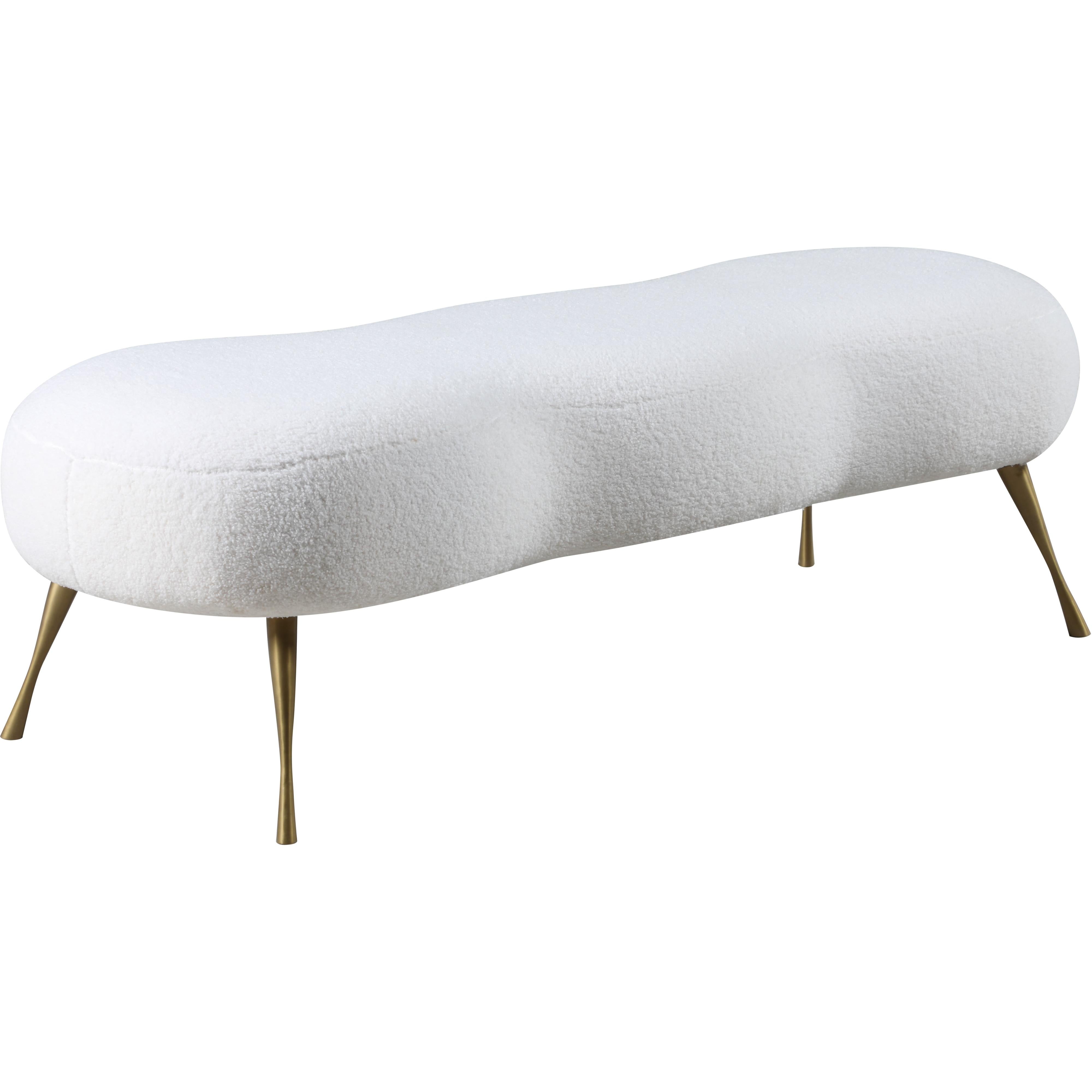 Meridian Nube White Faux Sheepskin Fur Bench