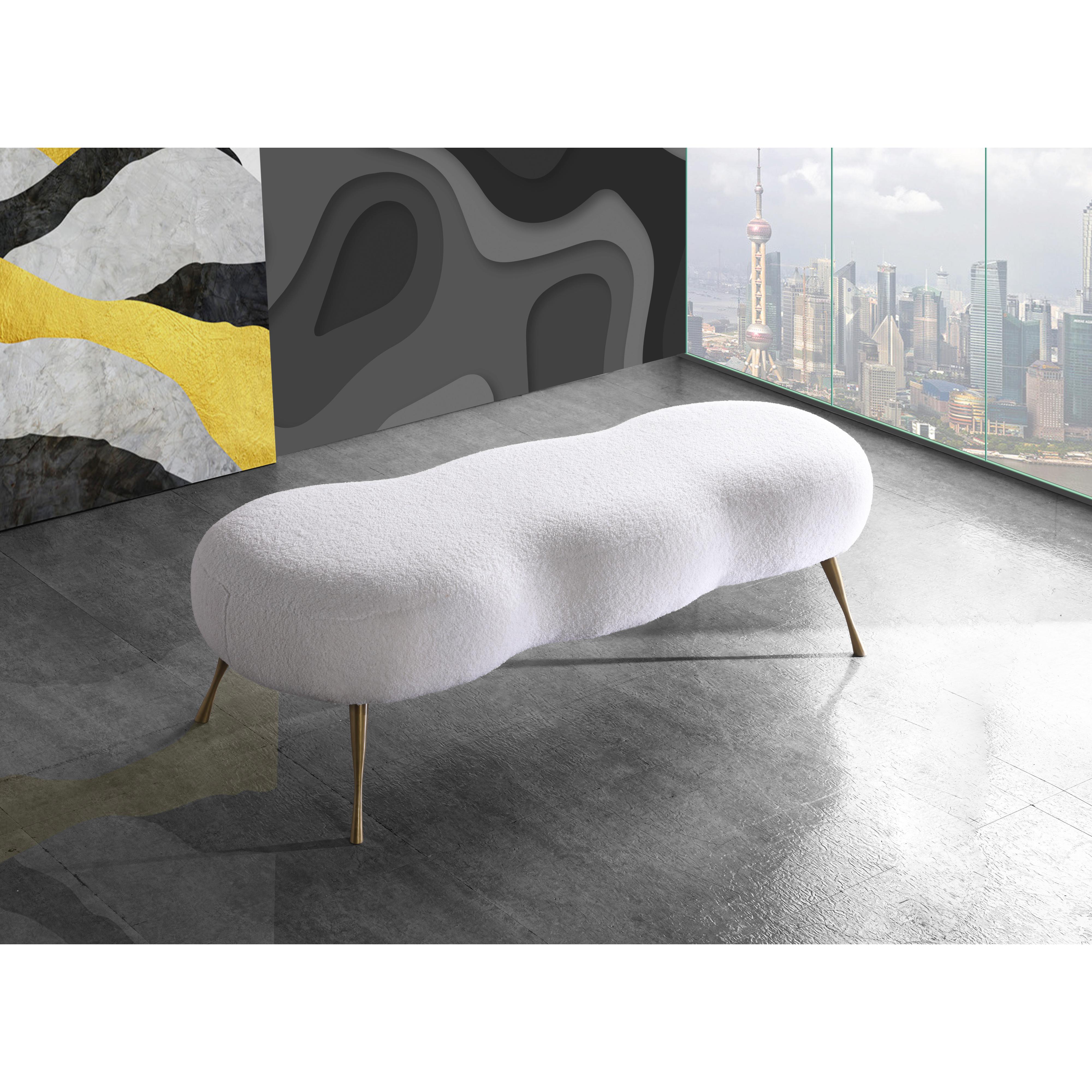 Meridian Nube White Faux Sheepskin Fur Bench