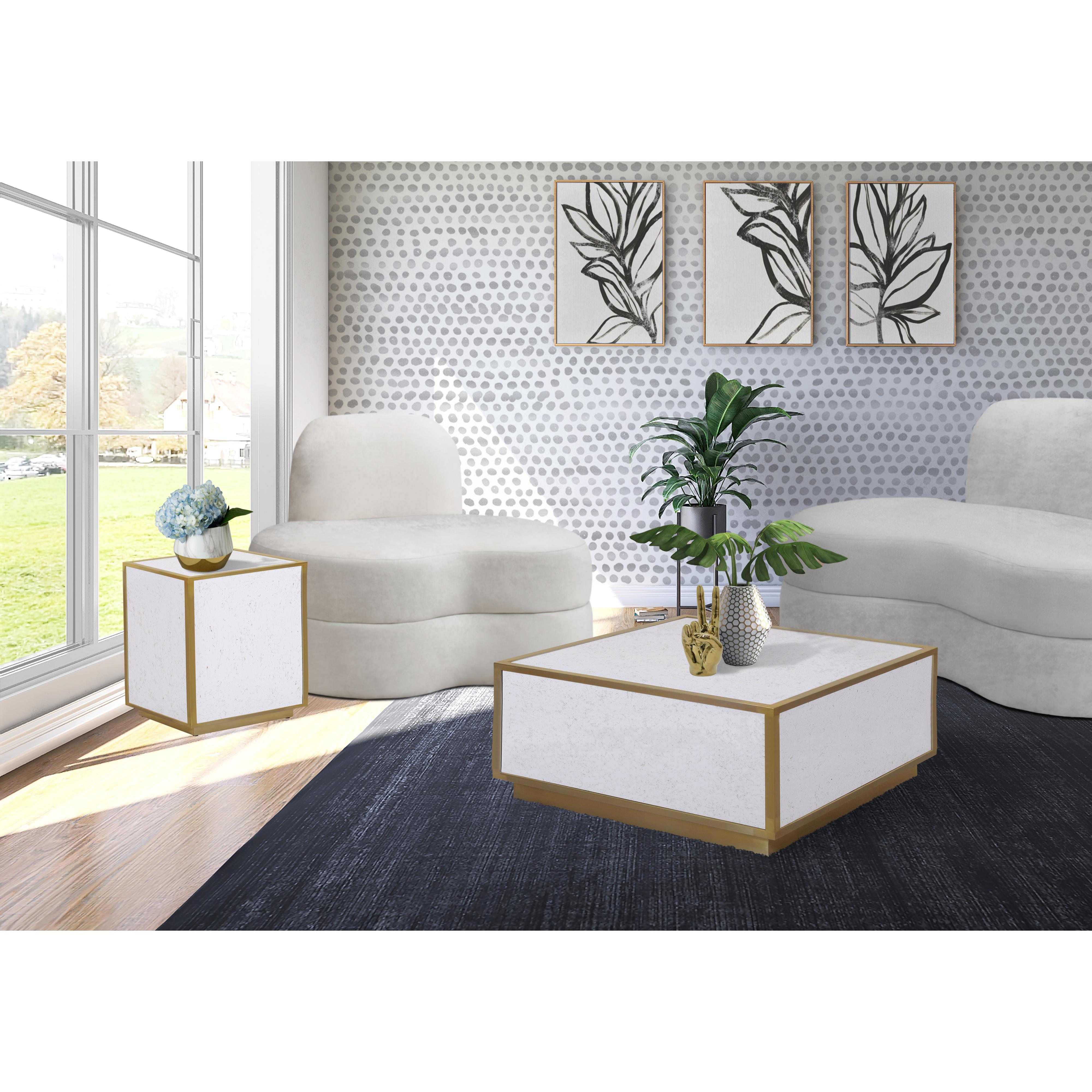 Meridian Glitz White Faux Marble End Table