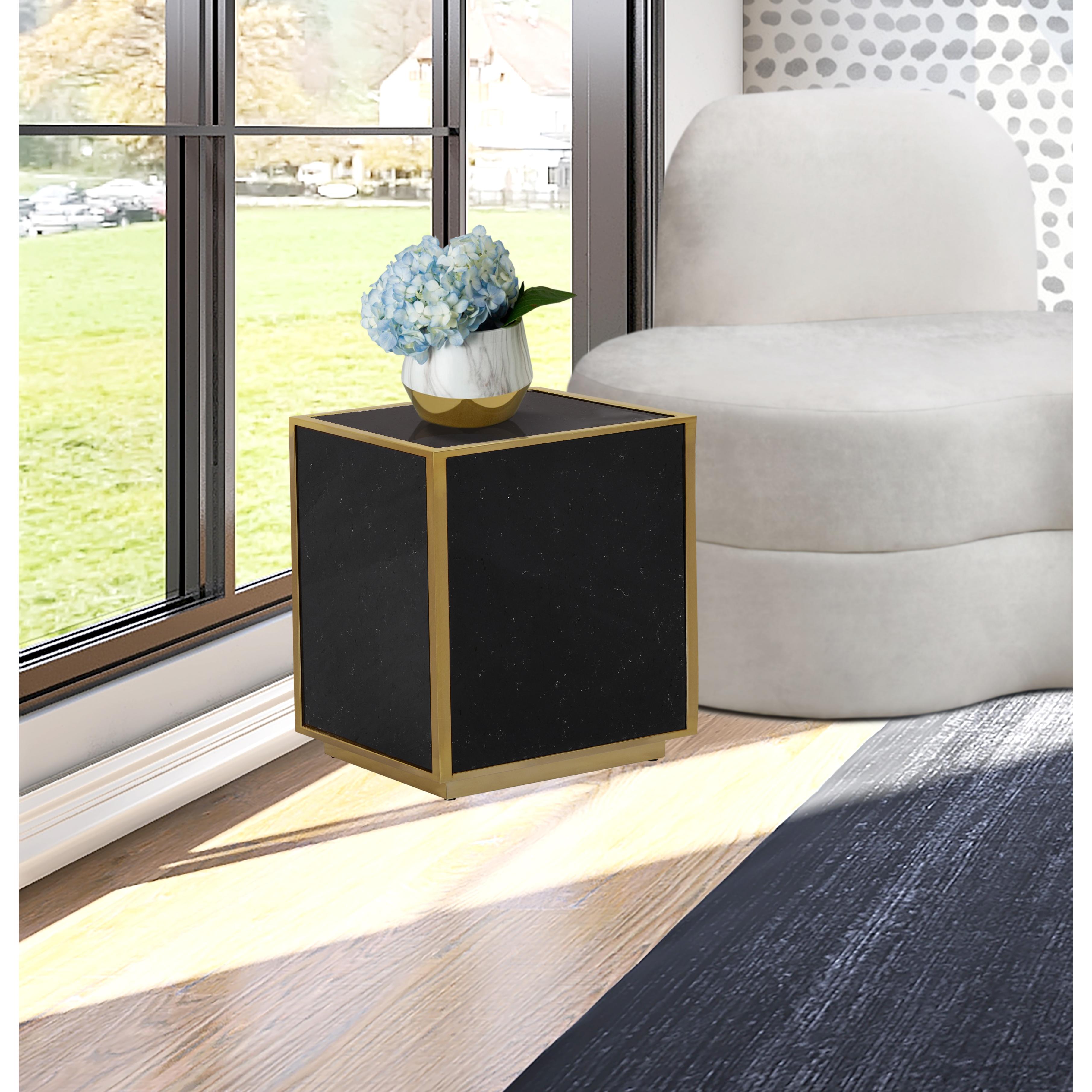 Meridian Glitz Black Faux Marble End Table