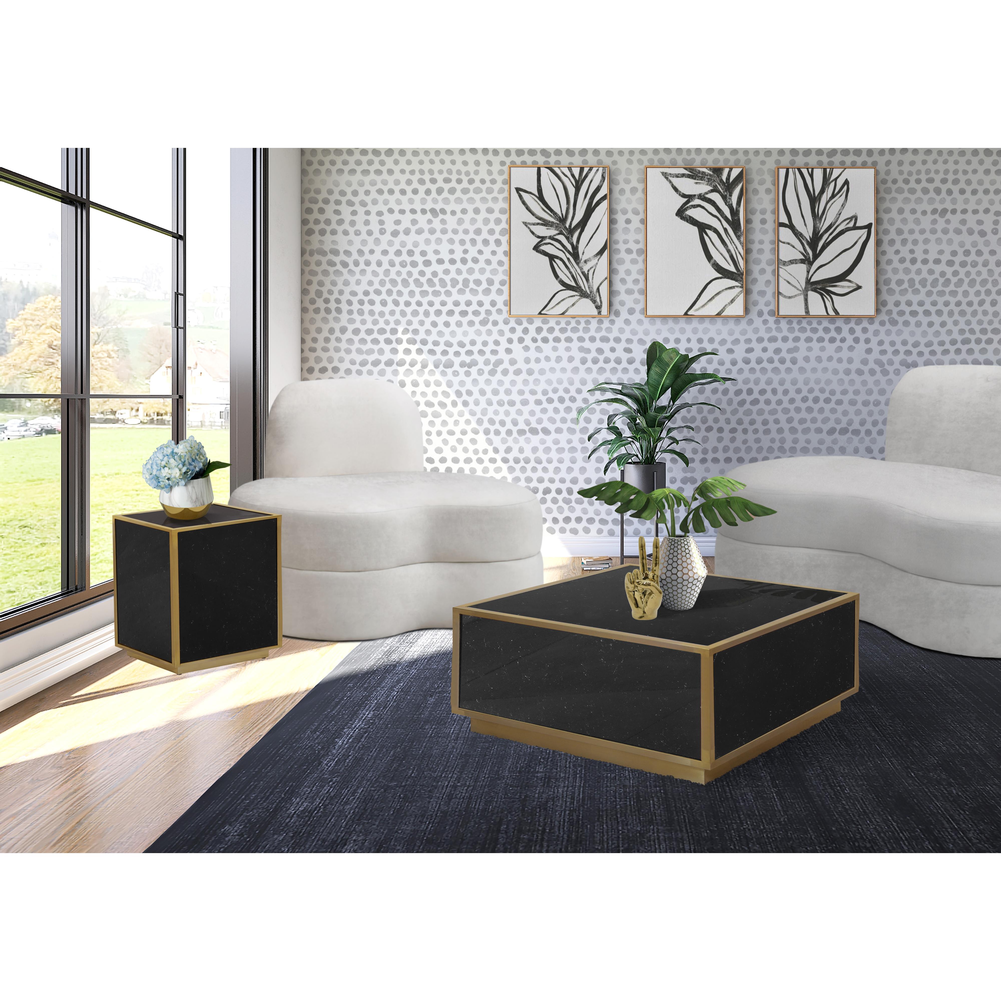 Meridian Glitz Black Faux Marble End Table