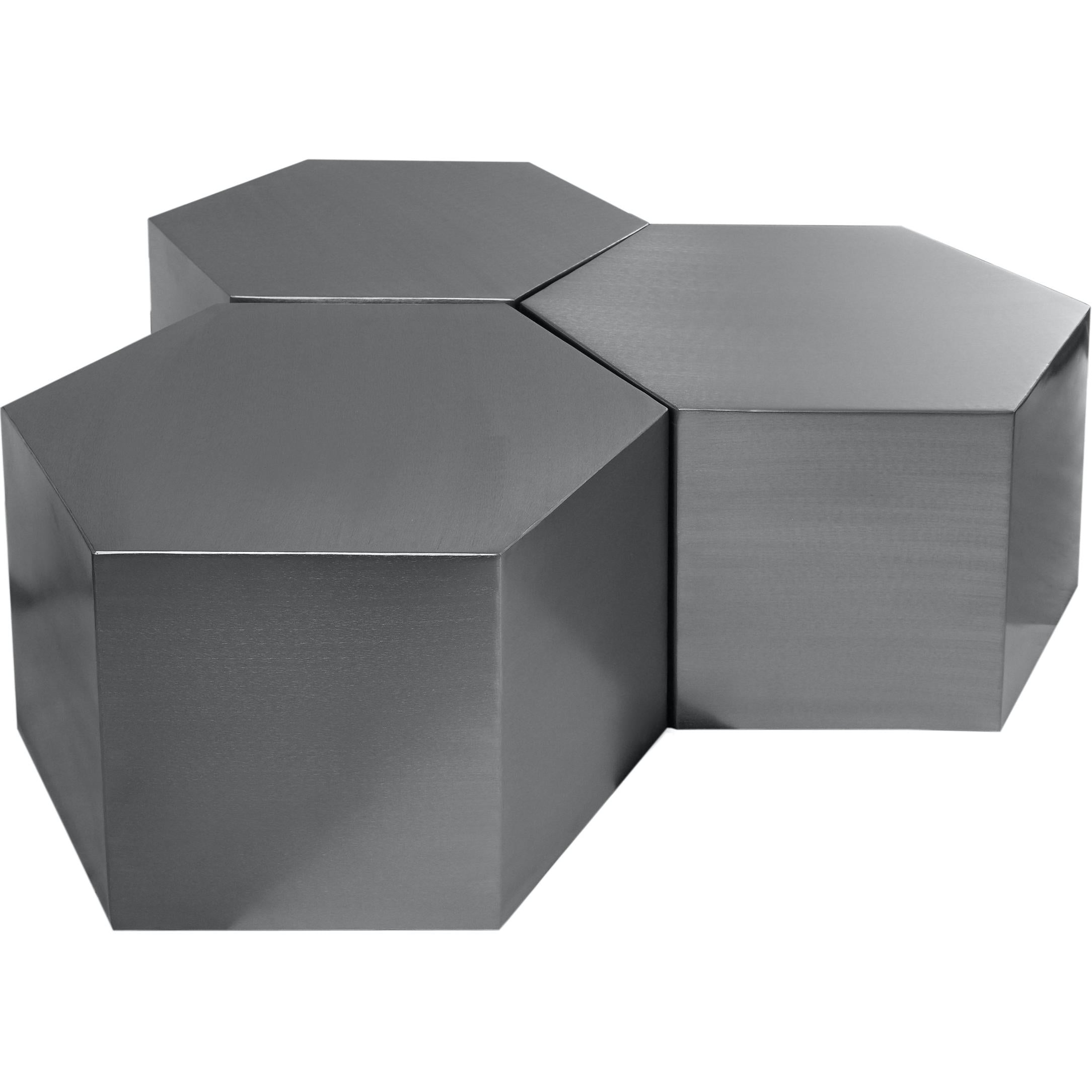 Meridian Hexagon Brushed Chrome Coffee Table