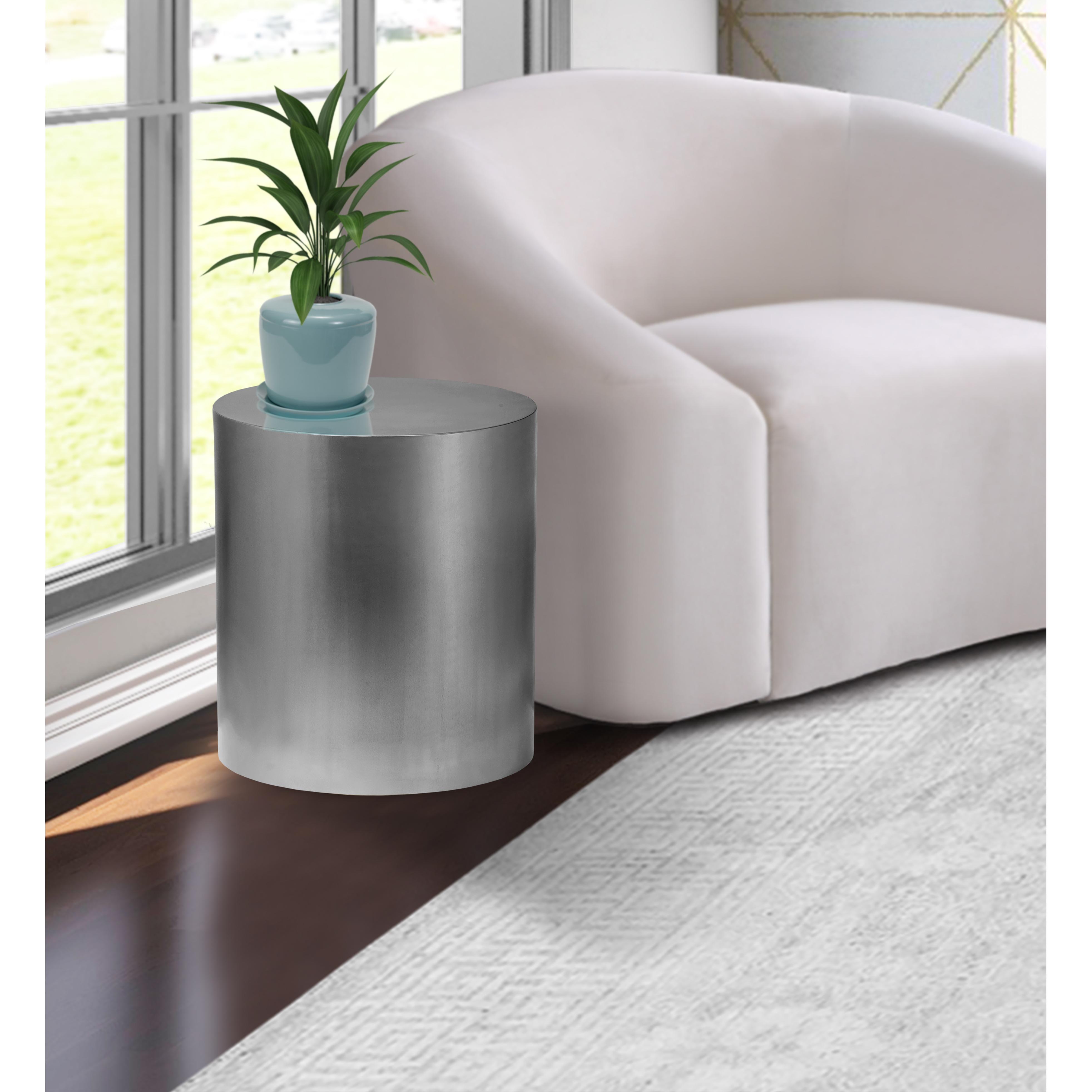 Meridian Cylinder Brushed Chrome End Table