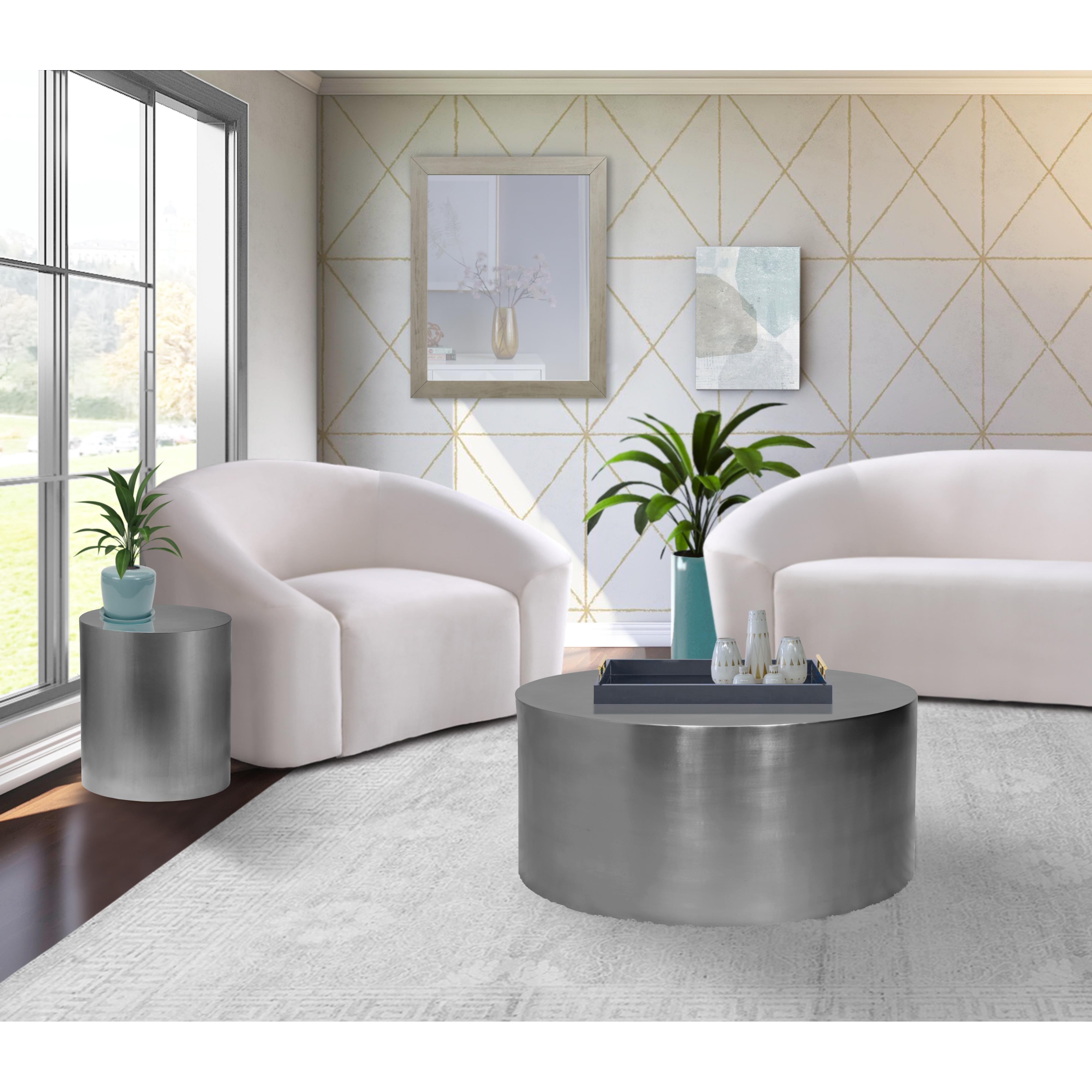 Meridian Cylinder Brushed Chrome Coffee Table