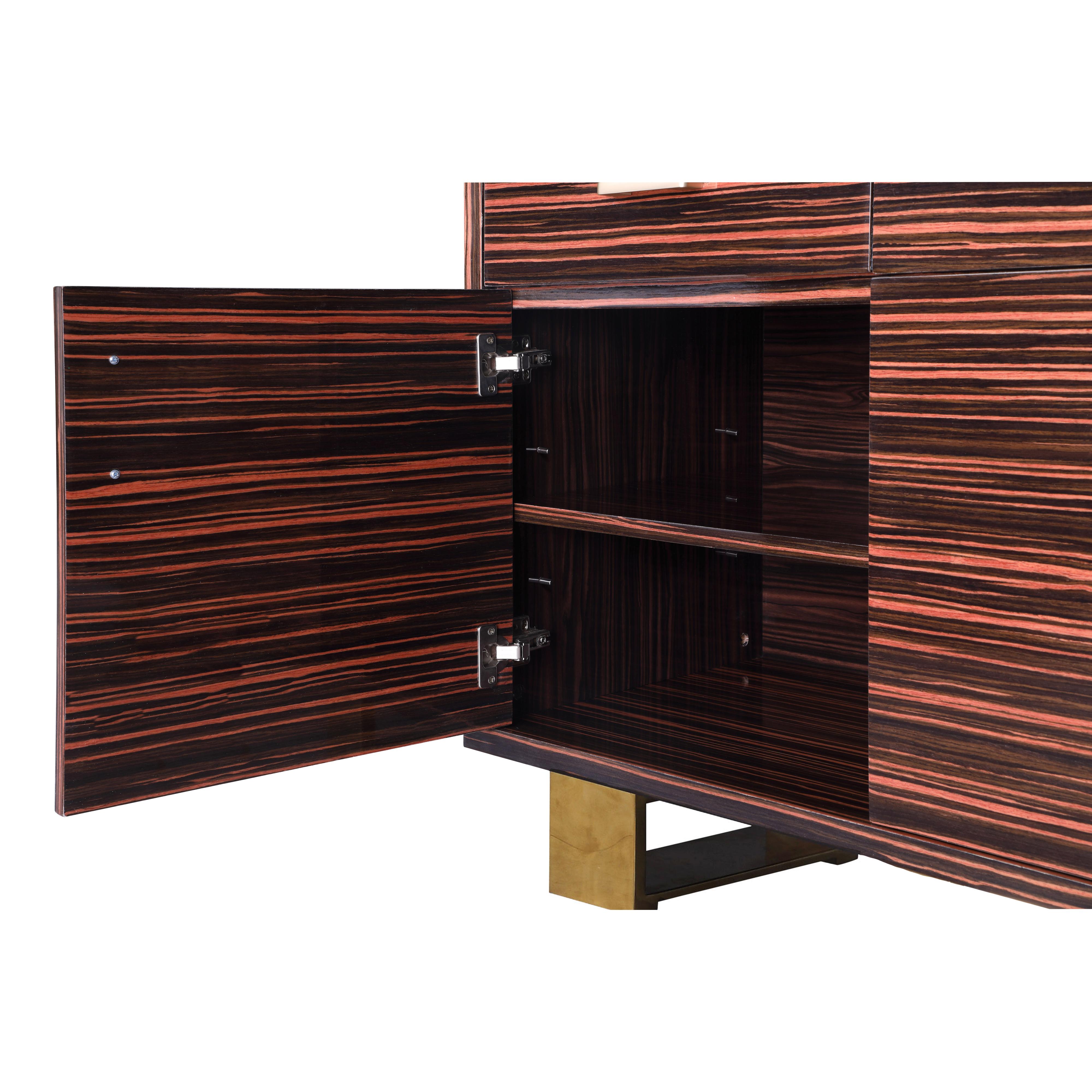 Meridian Excel Brown Zebra Wood Veneer Lacquer Sideboard/Buffet