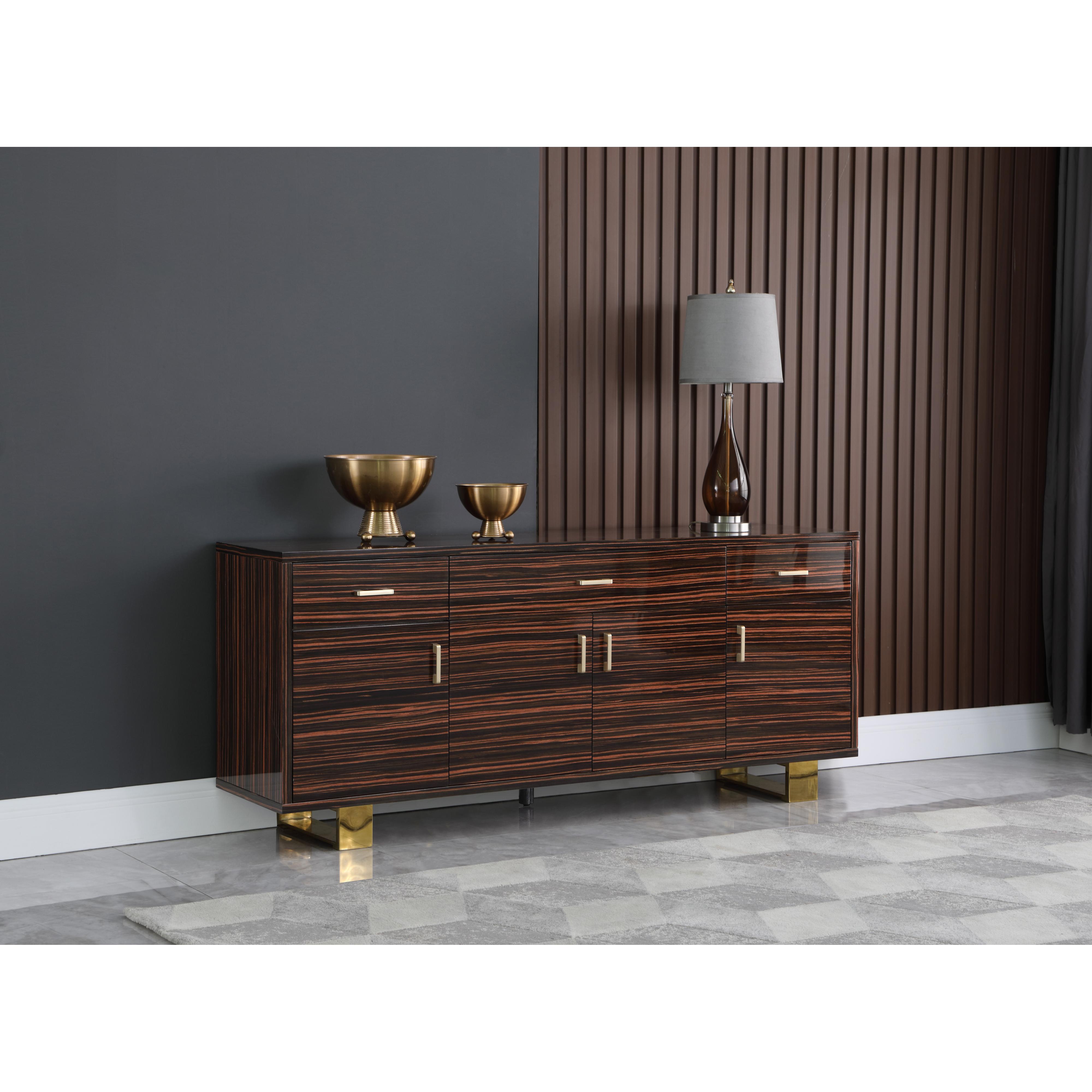 Meridian Excel Brown Zebra Wood Veneer Lacquer Sideboard/Buffet