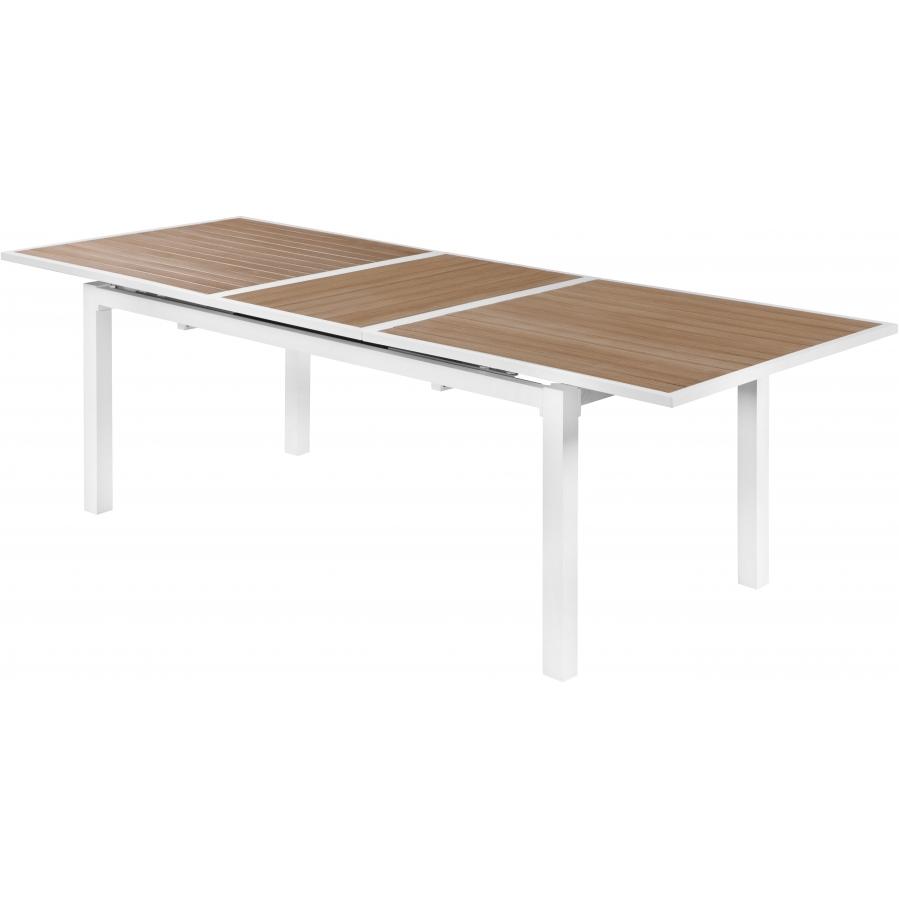 Meridian Nizuc Brown Wood Look Accent Paneling Outdoor Patio Extendable Aluminum Dining Table