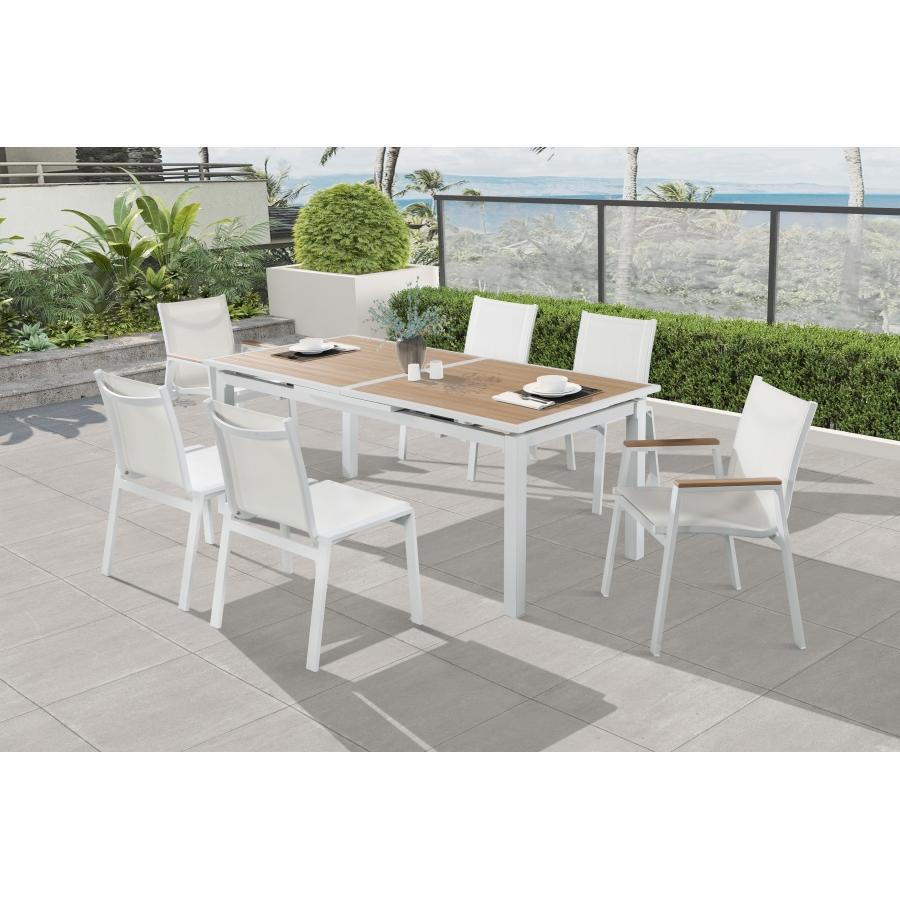 Meridian Nizuc Brown Wood Look Accent Paneling Outdoor Patio Extendable Aluminum Dining Table