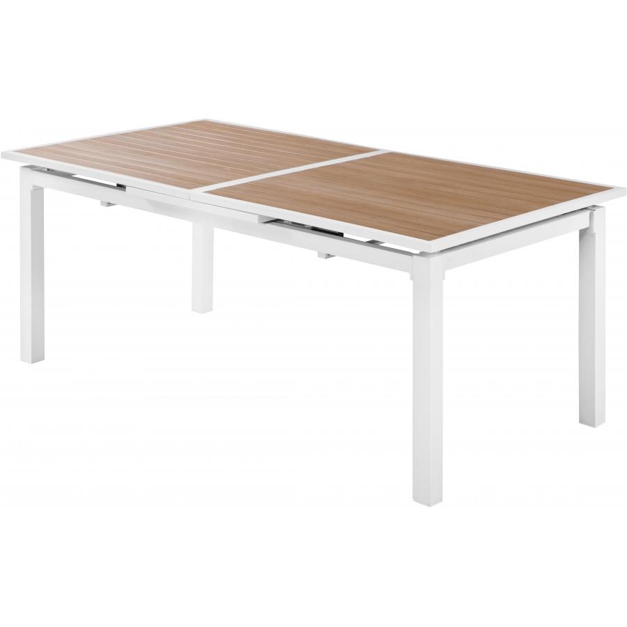 Meridian Nizuc Brown Wood Look Accent Paneling Outdoor Patio Extendable Aluminum Dining Table