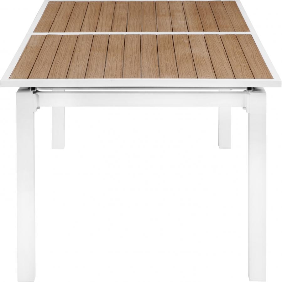 Meridian Nizuc Brown Wood Look Accent Paneling Outdoor Patio Extendable Aluminum Dining Table