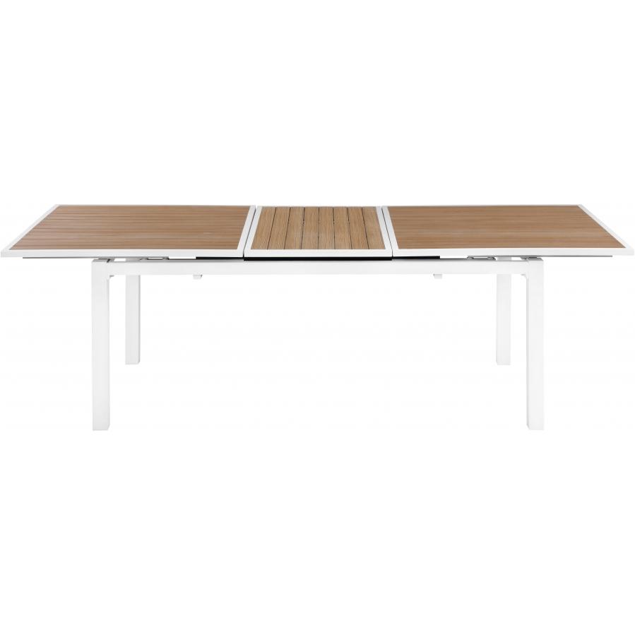 Meridian Nizuc Brown Wood Look Accent Paneling Outdoor Patio Extendable Aluminum Dining Table
