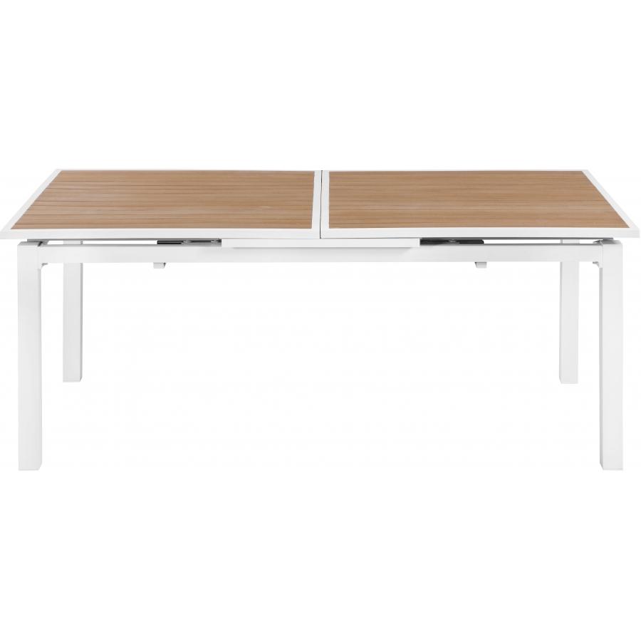 Meridian Nizuc Brown Wood Look Accent Paneling Outdoor Patio Extendable Aluminum Dining Table