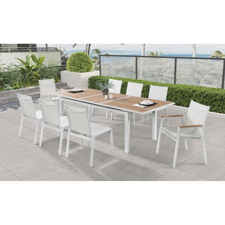 Meridian Nizuc Brown Wood Look Accent Paneling Outdoor Patio Extendable Aluminum Dining Table