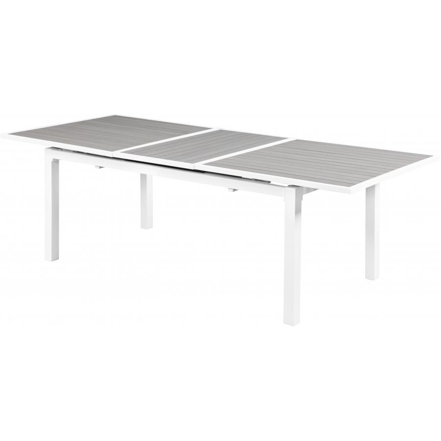 Meridian Nizuc Grey Wood Look Accent Paneling Outdoor Patio Extendable Aluminum Dining Table