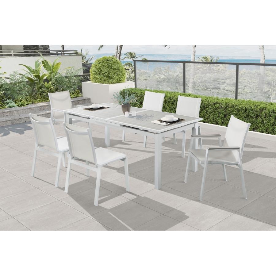 Meridian Nizuc Grey Wood Look Accent Paneling Outdoor Patio Extendable Aluminum Dining Table
