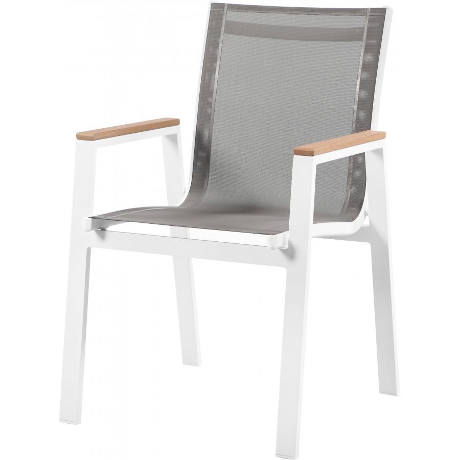Meridian Nizuc Grey Mesh Water Resistant Fabric Outdoor Patio Aluminum Mesh Dining Arm Chair