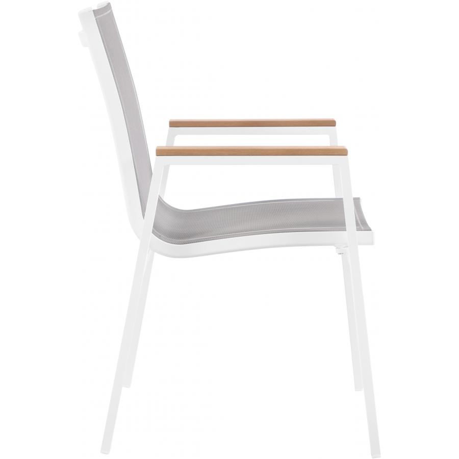 Meridian Nizuc Grey Mesh Water Resistant Fabric Outdoor Patio Aluminum Mesh Dining Arm Chair