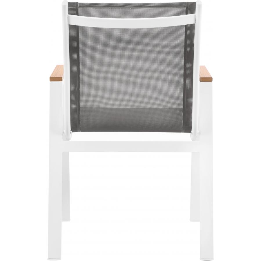 Meridian Nizuc Grey Mesh Water Resistant Fabric Outdoor Patio Aluminum Mesh Dining Arm Chair