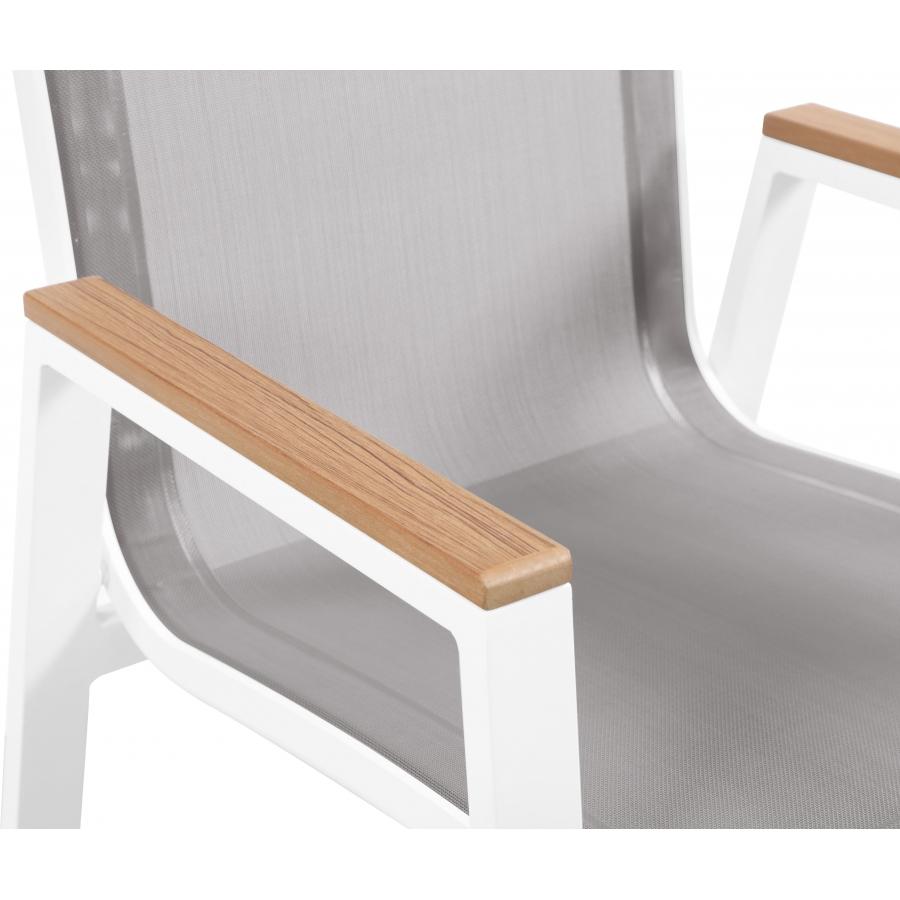 Meridian Nizuc Grey Mesh Water Resistant Fabric Outdoor Patio Aluminum Mesh Dining Arm Chair