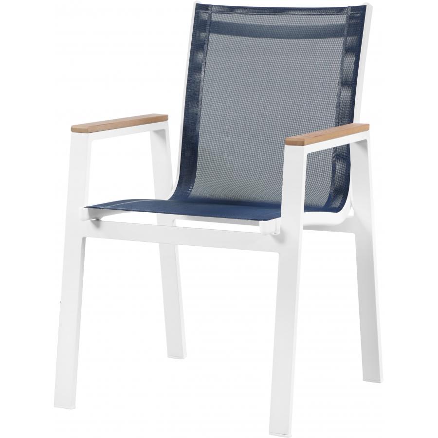 Meridian Nizuc Navy Mesh Water Resistant Fabric Outdoor Patio Aluminum Mesh Dining Arm Chair