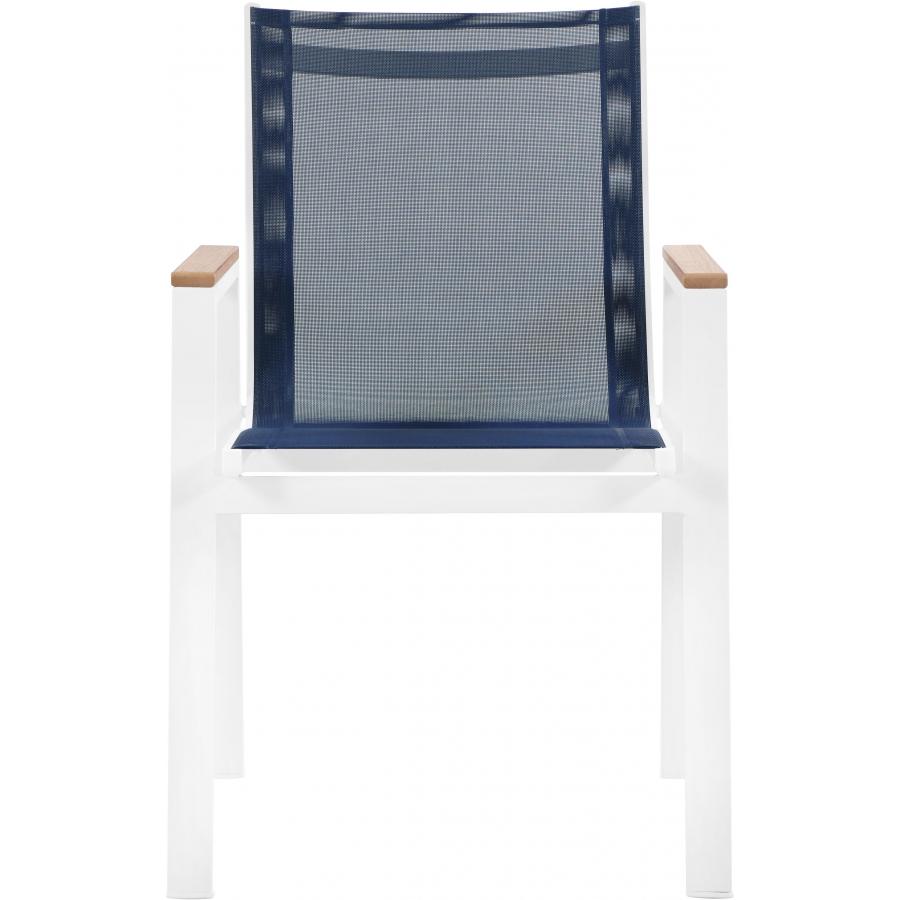 Meridian Nizuc Navy Mesh Water Resistant Fabric Outdoor Patio Aluminum Mesh Dining Arm Chair