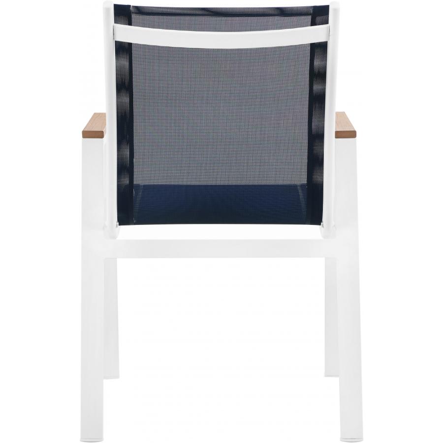 Meridian Nizuc Navy Mesh Water Resistant Fabric Outdoor Patio Aluminum Mesh Dining Arm Chair