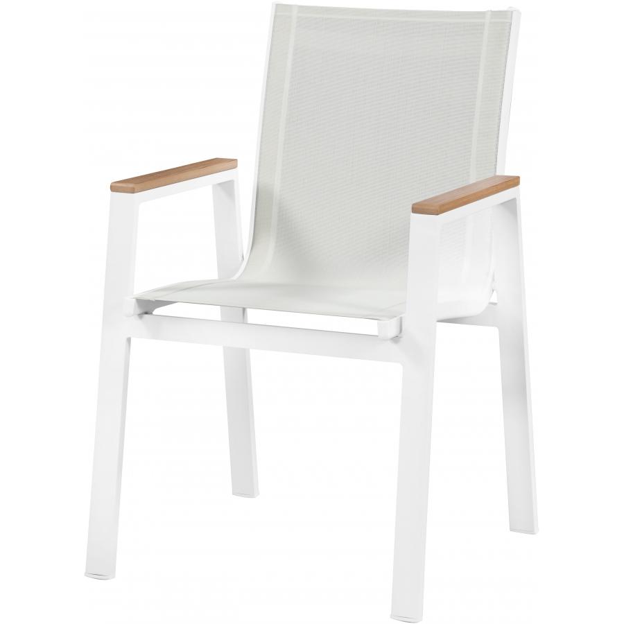 Meridian Nizuc White Mesh Water Resistant Fabric Outdoor Patio Aluminum Mesh Dining Arm Chair