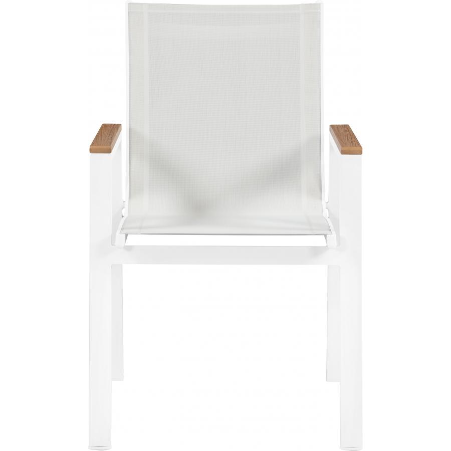 Meridian Nizuc White Mesh Water Resistant Fabric Outdoor Patio Aluminum Mesh Dining Arm Chair