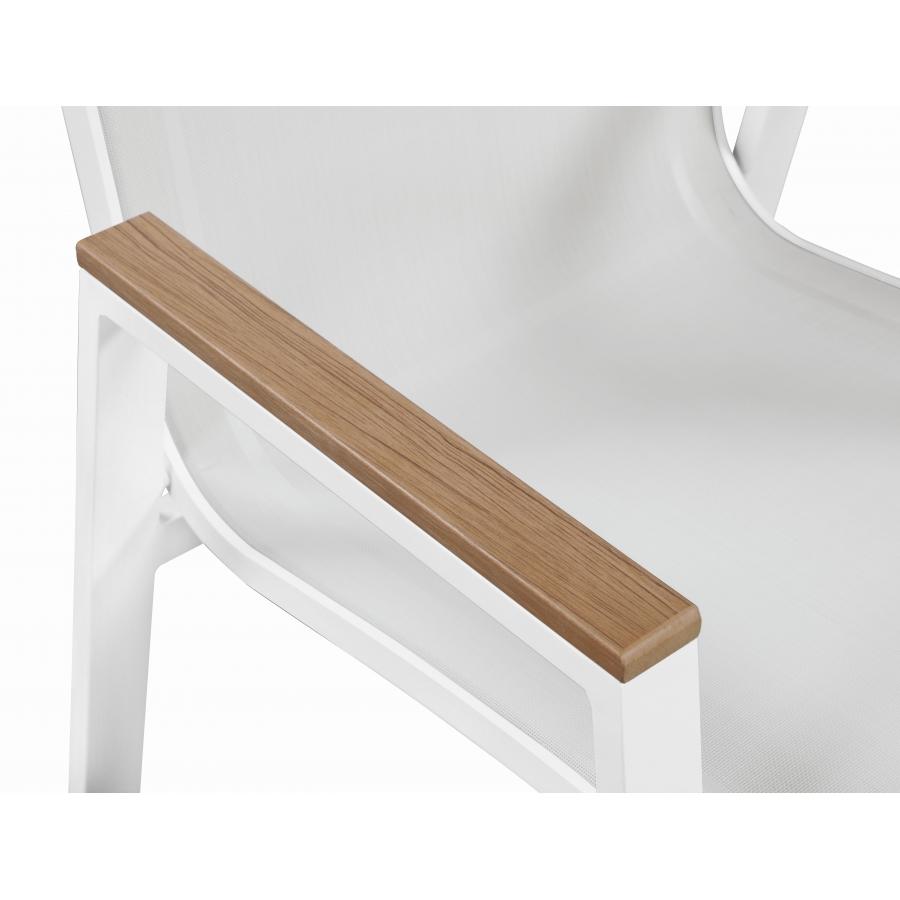 Meridian Nizuc White Mesh Water Resistant Fabric Outdoor Patio Aluminum Mesh Dining Arm Chair