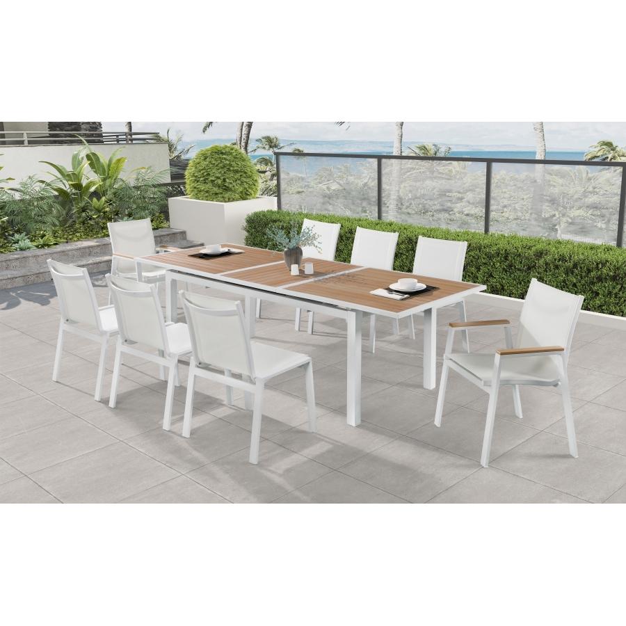 Meridian Nizuc White Mesh Water Resistant Fabric Outdoor Patio Aluminum Mesh Dining Arm Chair