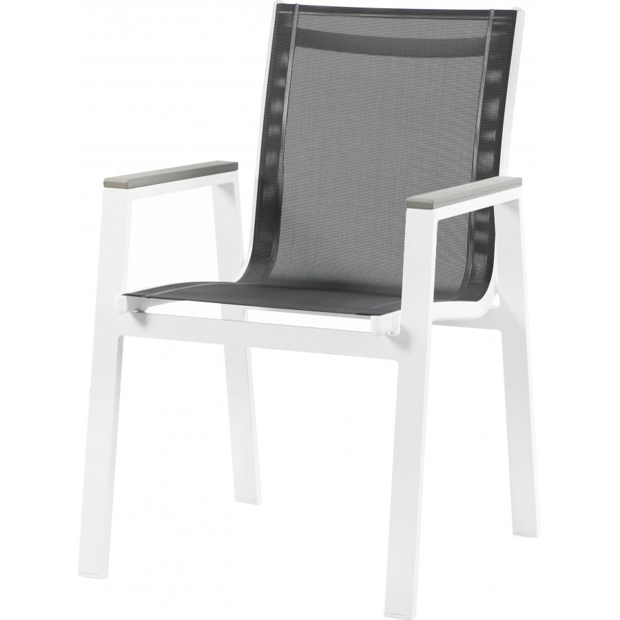 Meridian Nizuc Black Mesh Water Resistant Fabric Outdoor Patio Aluminum Mesh Dining Arm Chair