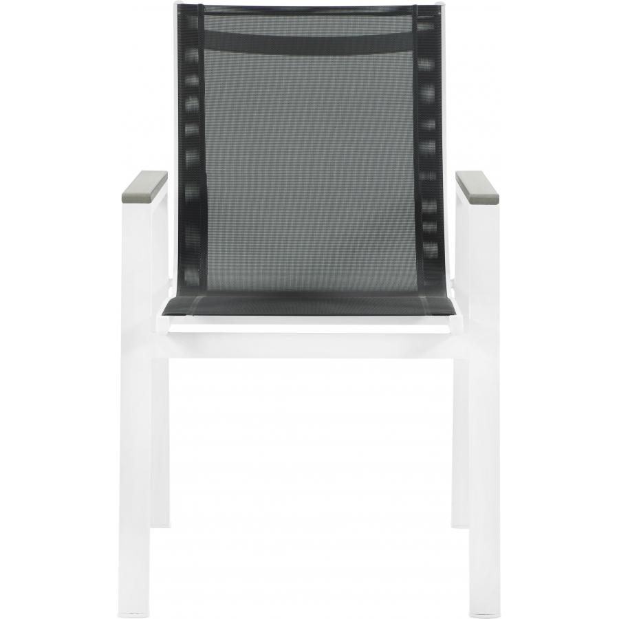 Meridian Nizuc Black Mesh Water Resistant Fabric Outdoor Patio Aluminum Mesh Dining Arm Chair