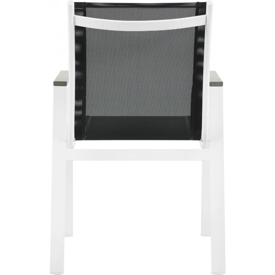 Meridian Nizuc Black Mesh Water Resistant Fabric Outdoor Patio Aluminum Mesh Dining Arm Chair