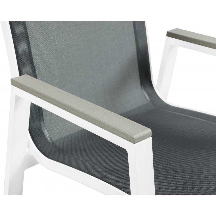 Meridian Nizuc Black Mesh Water Resistant Fabric Outdoor Patio Aluminum Mesh Dining Arm Chair