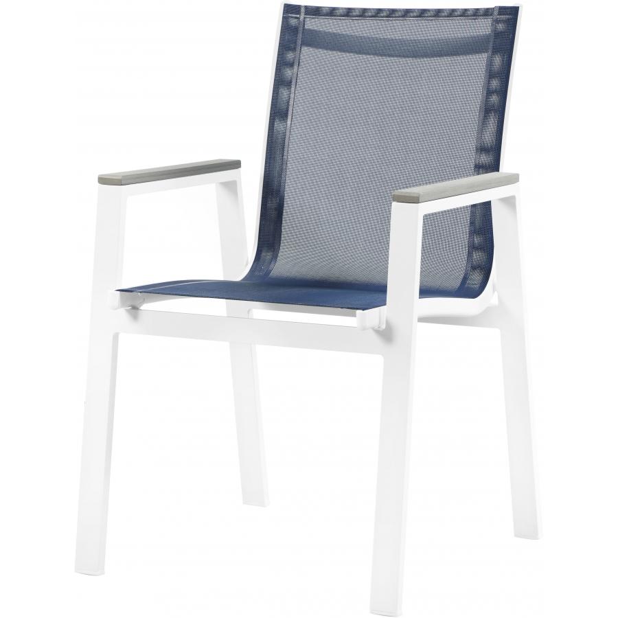 Meridian Nizuc Navy Mesh Water Resistant Fabric Outdoor Patio Aluminum Mesh Dining Arm Chair