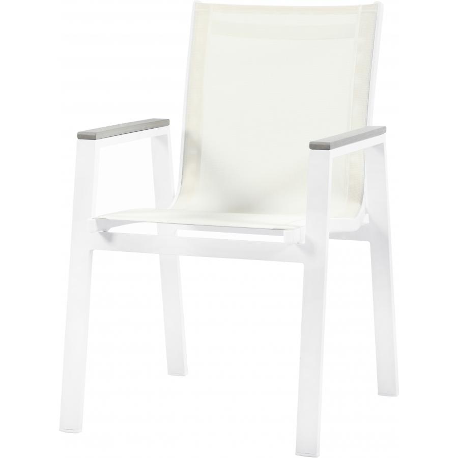Meridian Nizuc White Mesh Water Resistant Fabric Outdoor Patio Aluminum Mesh Dining Arm Chair