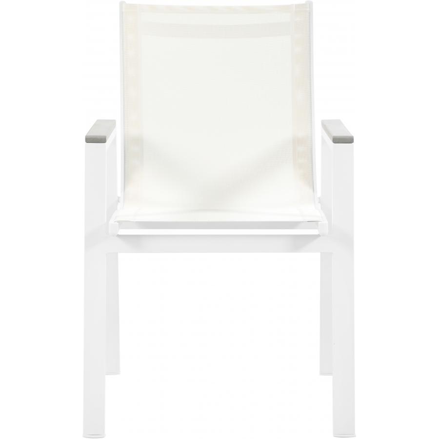 Meridian Nizuc White Mesh Water Resistant Fabric Outdoor Patio Aluminum Mesh Dining Arm Chair