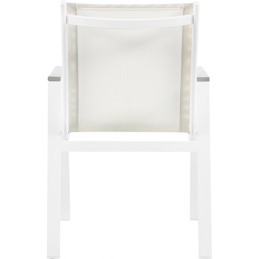 Meridian Nizuc White Mesh Water Resistant Fabric Outdoor Patio Aluminum Mesh Dining Arm Chair