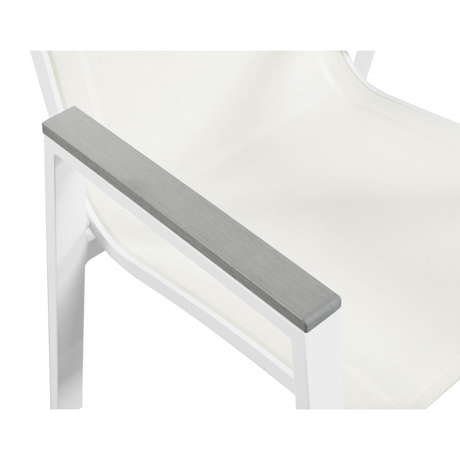 Meridian Nizuc White Mesh Water Resistant Fabric Outdoor Patio Aluminum Mesh Dining Arm Chair