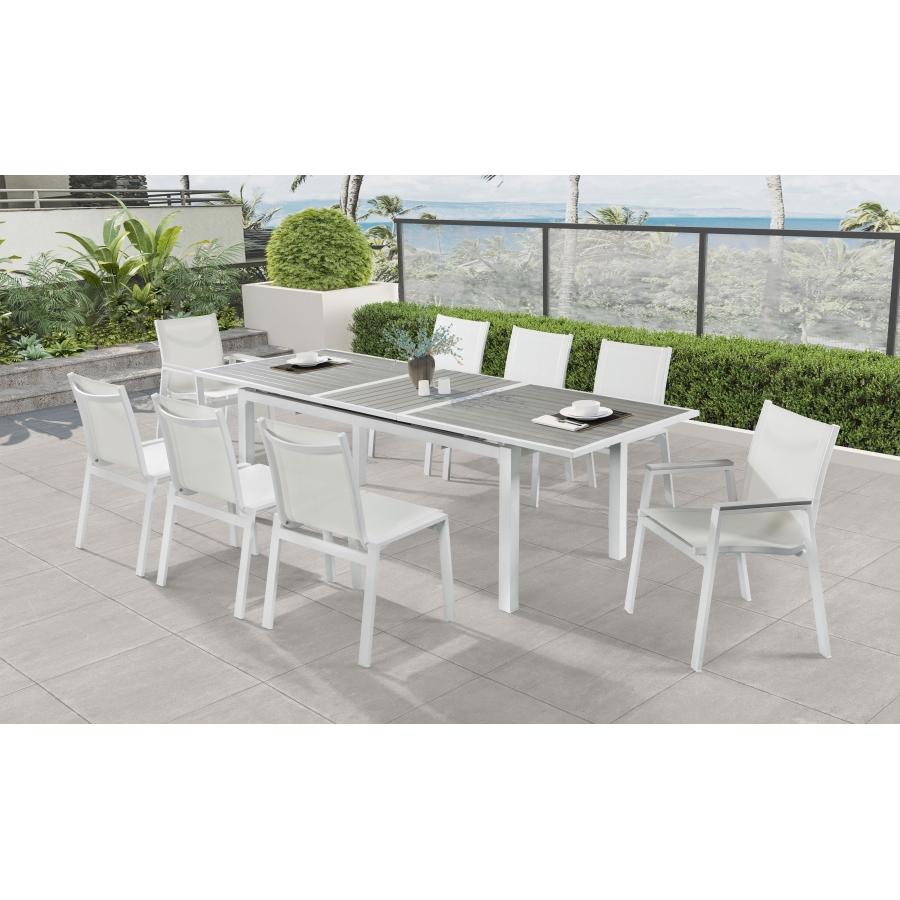 Meridian Nizuc White Mesh Water Resistant Fabric Outdoor Patio Aluminum Mesh Dining Arm Chair
