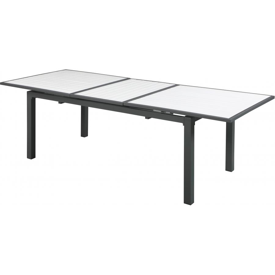 Meridian Nizuc White Wood Look Accent Paneling Outdoor Patio Aluminum Dining Table