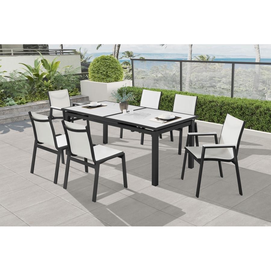 Meridian Nizuc White Wood Look Accent Paneling Outdoor Patio Aluminum Dining Table