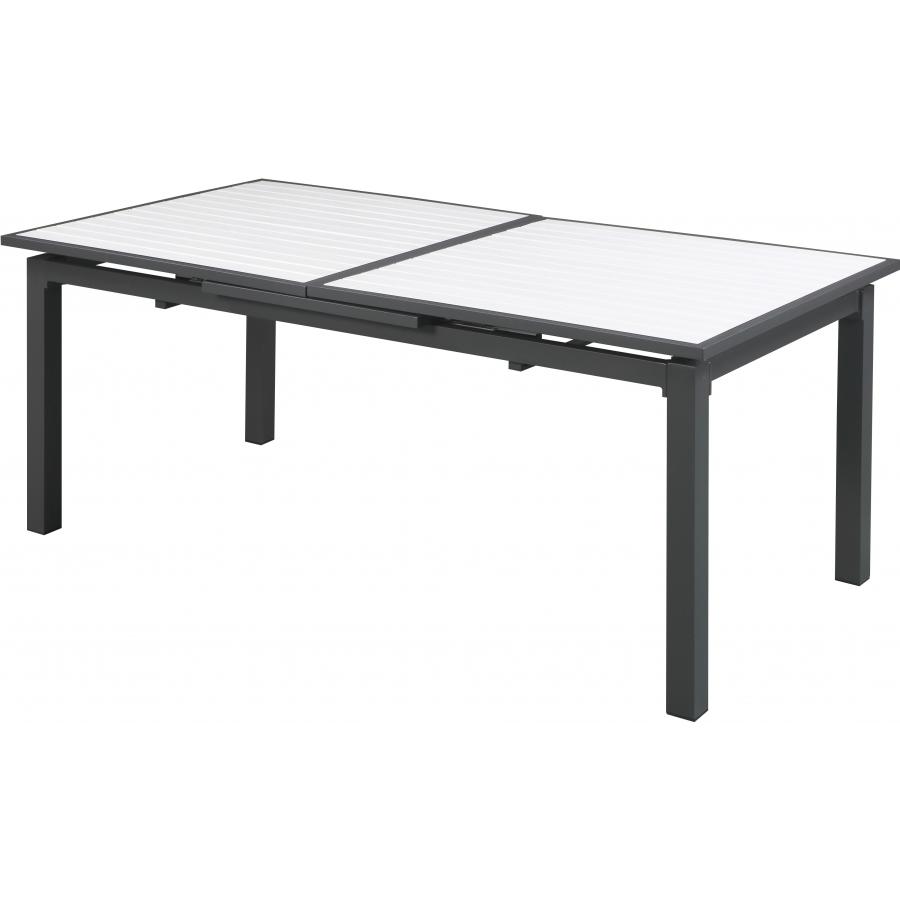 Meridian Nizuc White Wood Look Accent Paneling Outdoor Patio Aluminum Dining Table