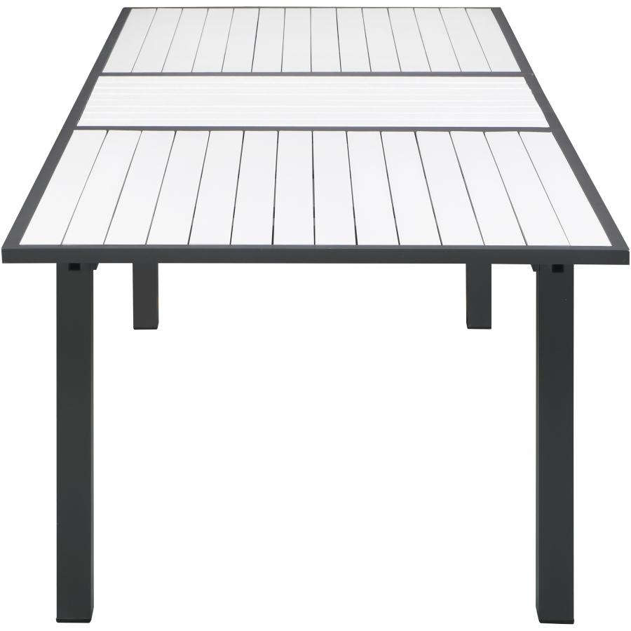 Meridian Nizuc White Wood Look Accent Paneling Outdoor Patio Aluminum Dining Table