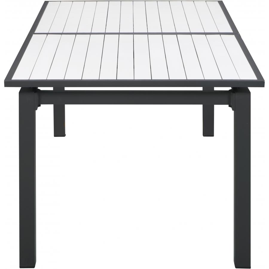 Meridian Nizuc White Wood Look Accent Paneling Outdoor Patio Aluminum Dining Table
