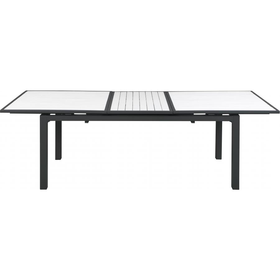 Meridian Nizuc White Wood Look Accent Paneling Outdoor Patio Aluminum Dining Table
