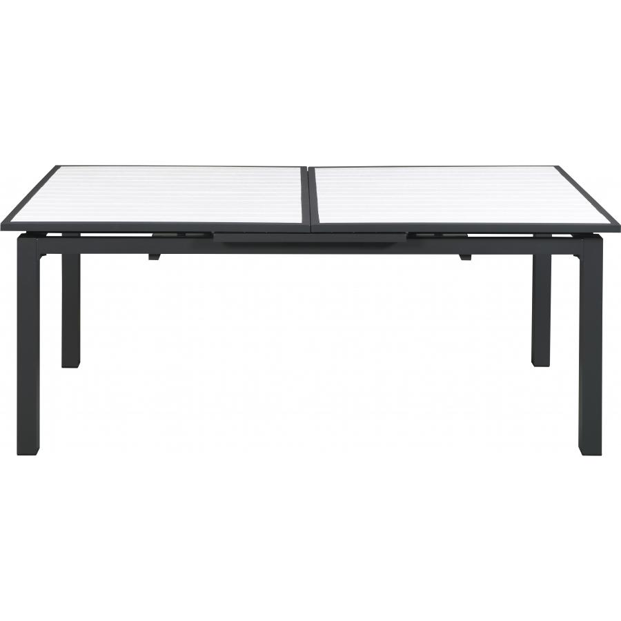 Meridian Nizuc White Wood Look Accent Paneling Outdoor Patio Aluminum Dining Table